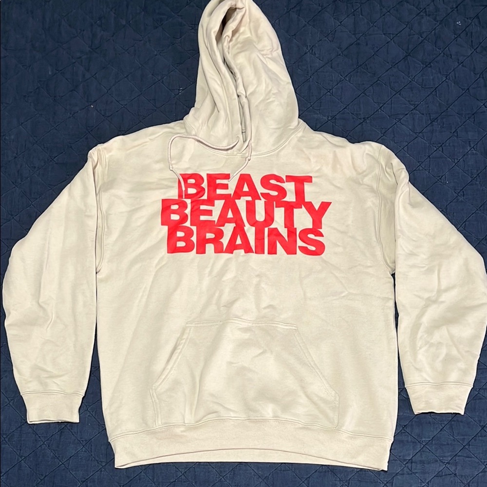 Cream Hoodie with Red Text